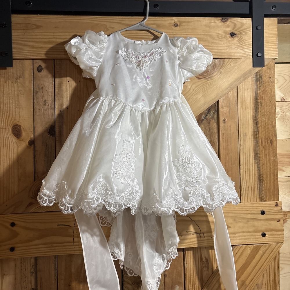 Vintage Lida California Pageant Dress Girls 4 Ruffle Lace Wedding Flower Girl